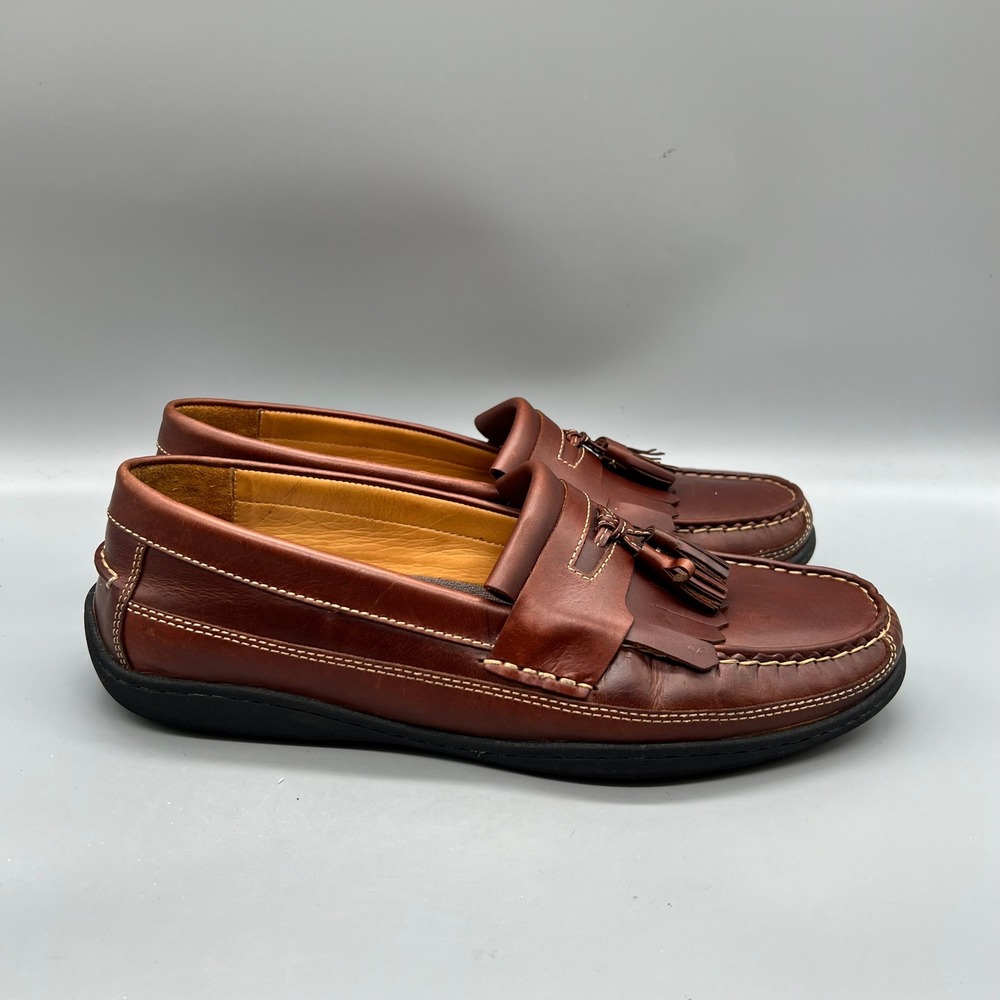 Johnston & Murphy Loafers Mens 10.5 Brown Leather Tassel Kiltie J&M Flex Driver